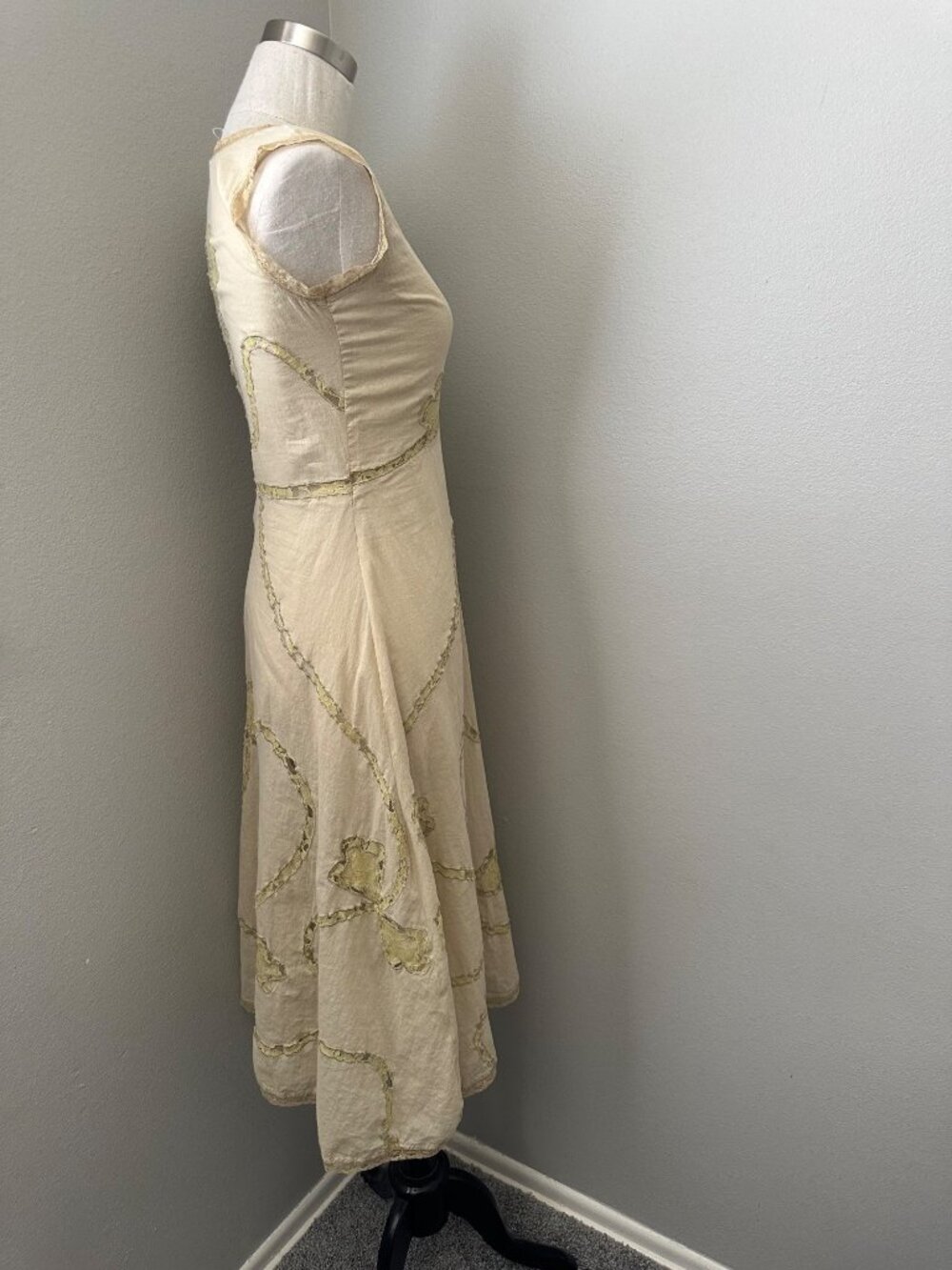 Chan Luu V Neck Midi Dress Sleeveless Intricate Lace Lightweight Sheer Beige S - Picture 3 of 8